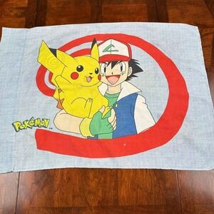 Vintage Nintendo Pokemon Pikachu Ash Light Blue Pillow Case‎ 28" x 20" 1998